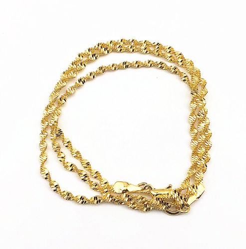 Wholesale Lots Yellow Gold Plated 2mm Singapore Twisted Chain Necklace 17 inches - Picture 3 of 3