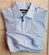 john varvatos  USA Checked Print Spread Collar Dress Shirt 15.5-34/35 Slim Gray