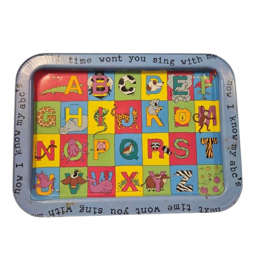 Kinder Schoß Tablett Cartoon Dose Metall Kinder Alphabet Tiere ABC'S
