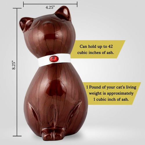 Bronze Cat Cremation Urn - Pet Memorial Keepsake, 42 Cubic Inch Capacity. - Picture 4 of 5