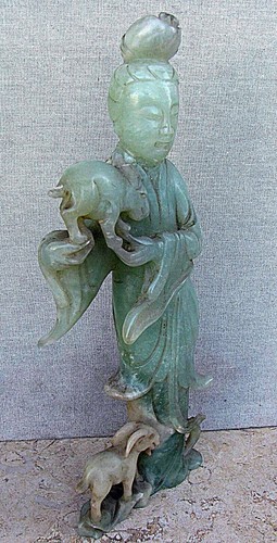 China Antique carved Jade Statue Figurine Woman with Sheep - Picture 3 of 12