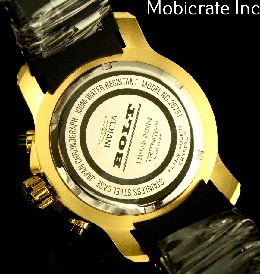 Invicta Men's 50mm BOLT Chronograph BLACK DIAL Gold Tone Stainless