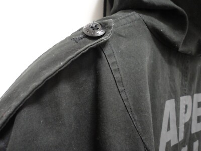 BAPE A BATHING APE Black Long Fishtail Parka L Coat Jacket APE