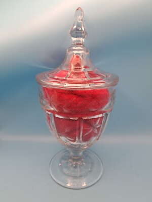 Vintage Crystal Cut Glass Large Pedestal Candy Apothecary Dish w/ Lid