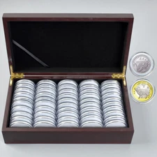 50 Pcs 46Mm Coin Capsule Case Gasket Holder Wooden Portable Storage Box Case