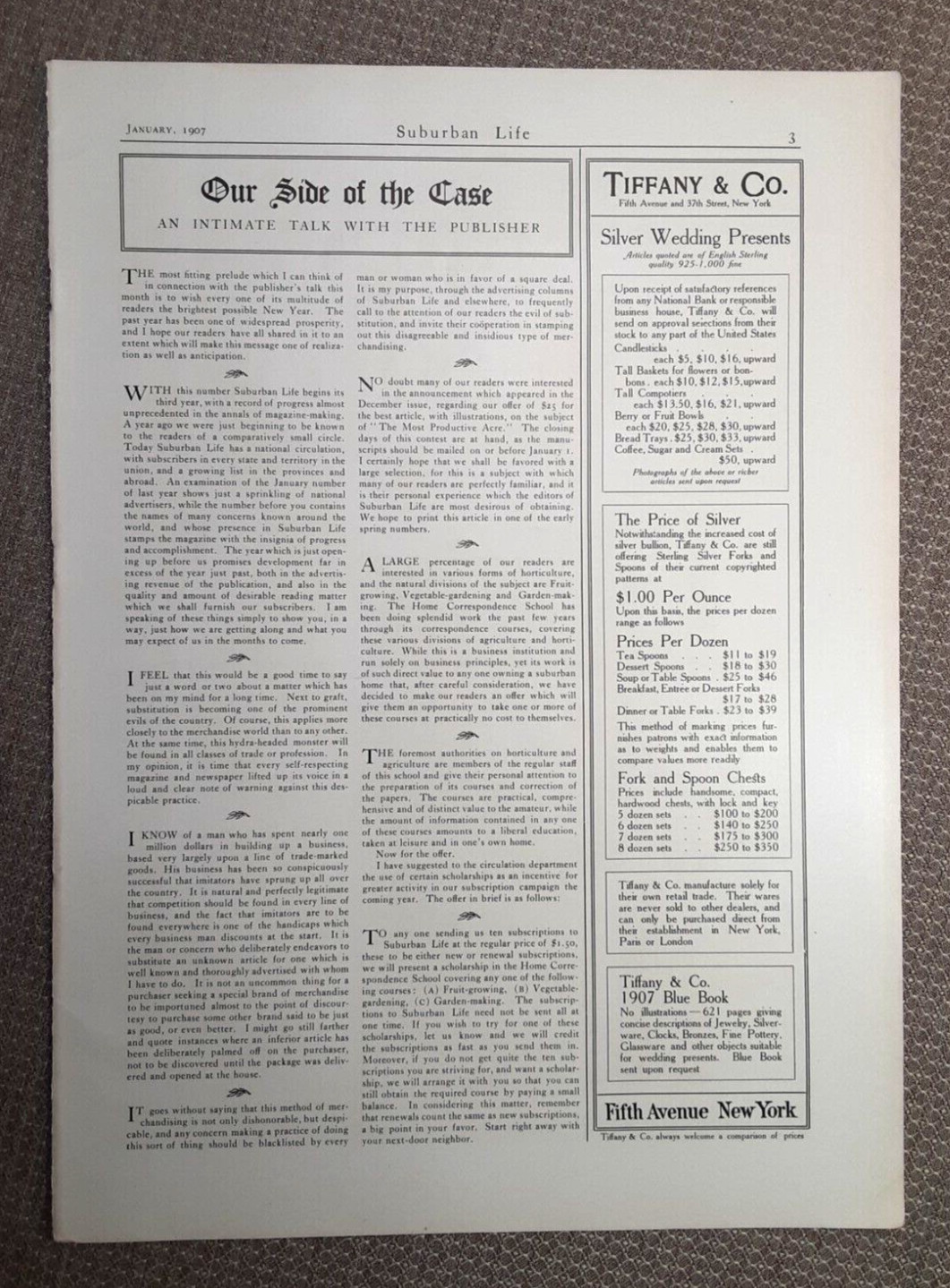 1907 TIFFANY & Co. SILVER Magazine AD~AUSTIN BISCUIT~Boston Area DOG KENNELS