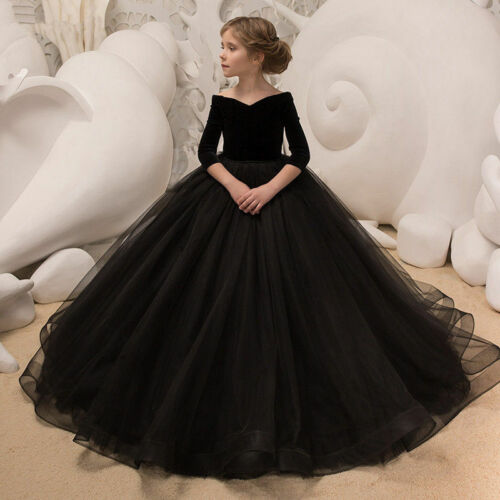 Black Ball Gown Flower Girl Dresses Little Girls Party Dress Black Pageant Gowns - Picture 1 of 6
