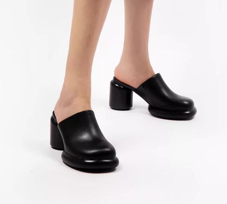 SAOLA Scarpe donna estive nuove tacco a blocco slip suola spessa personalità punta tonda