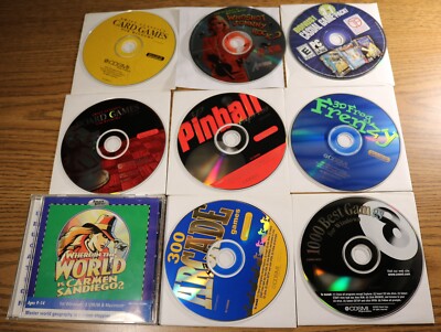 PC CD-Rom Lot of 9 - Computer Software Card Games Board Pinball Arcade 2000