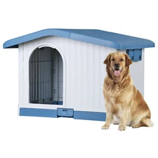 Large Plastic Dog House Indoor Outdoor Dog Kennel Waterproof Puppy Shelter Blue
