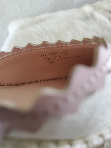 Kate Spade Cream Canvas Espadrille Wedge Scalloped Leather Trim Braided Heel 6.5 - Picture 6 of 7