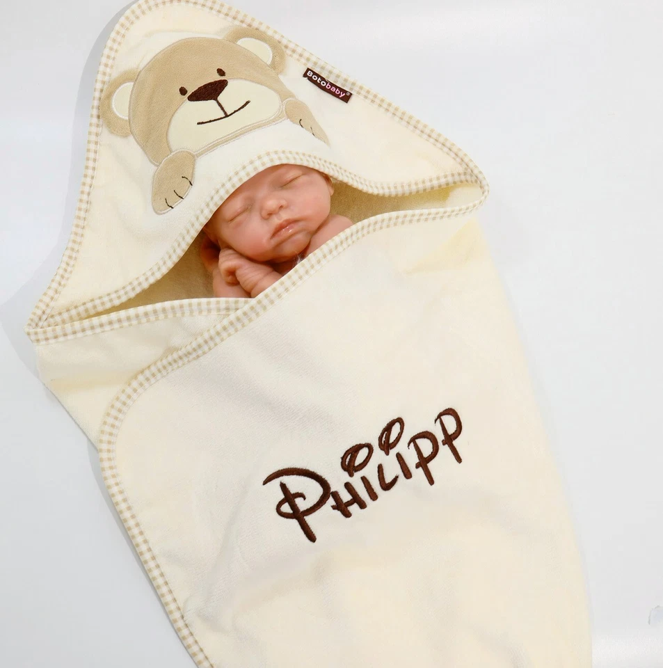 Kapuzentuch mit Namen HANDTUCH MIT KAPUZE bestickt GEBURT 100% Baumwolle - Bild 2 von 3