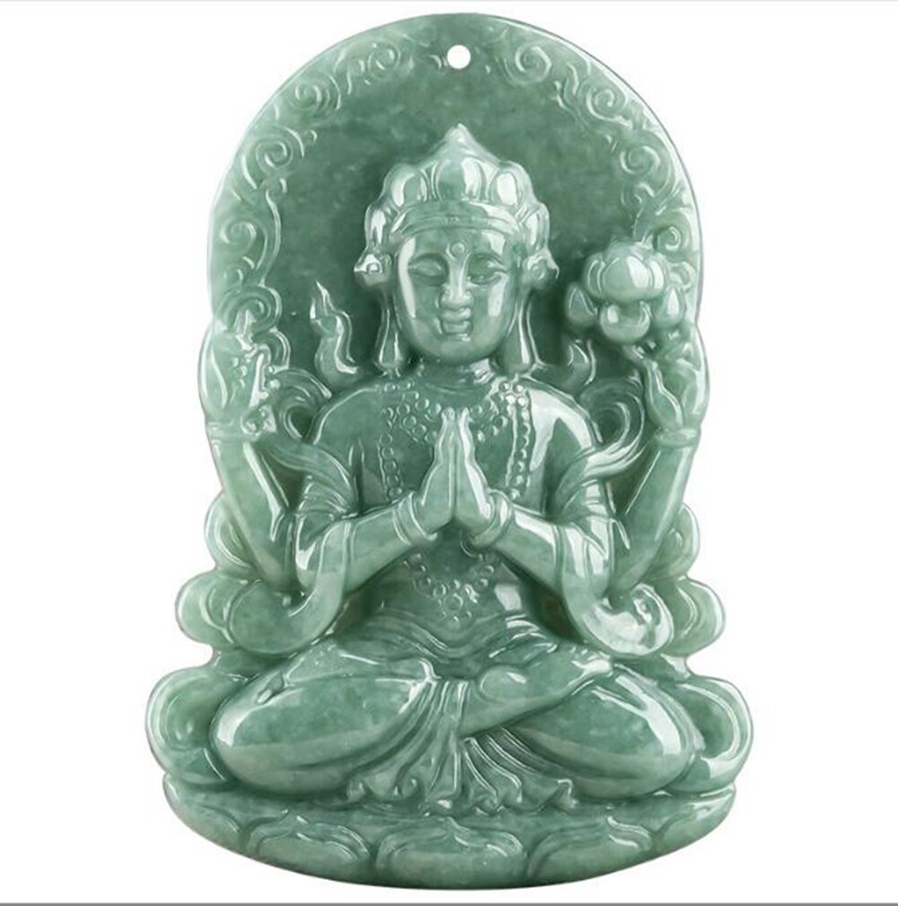 Certified Green Burma Natural A Jade jadeite GuanYin 四臂观音 Pendant Necklace