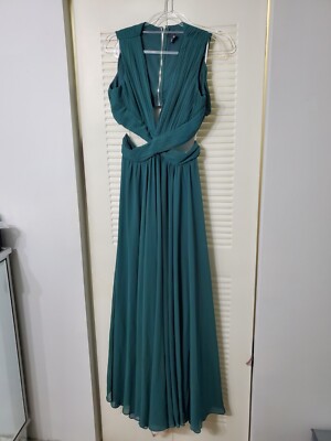 LULUS Vivid Imagination Emerald Green Pleated Cutout Dress Gorgeous Size XL NWOT