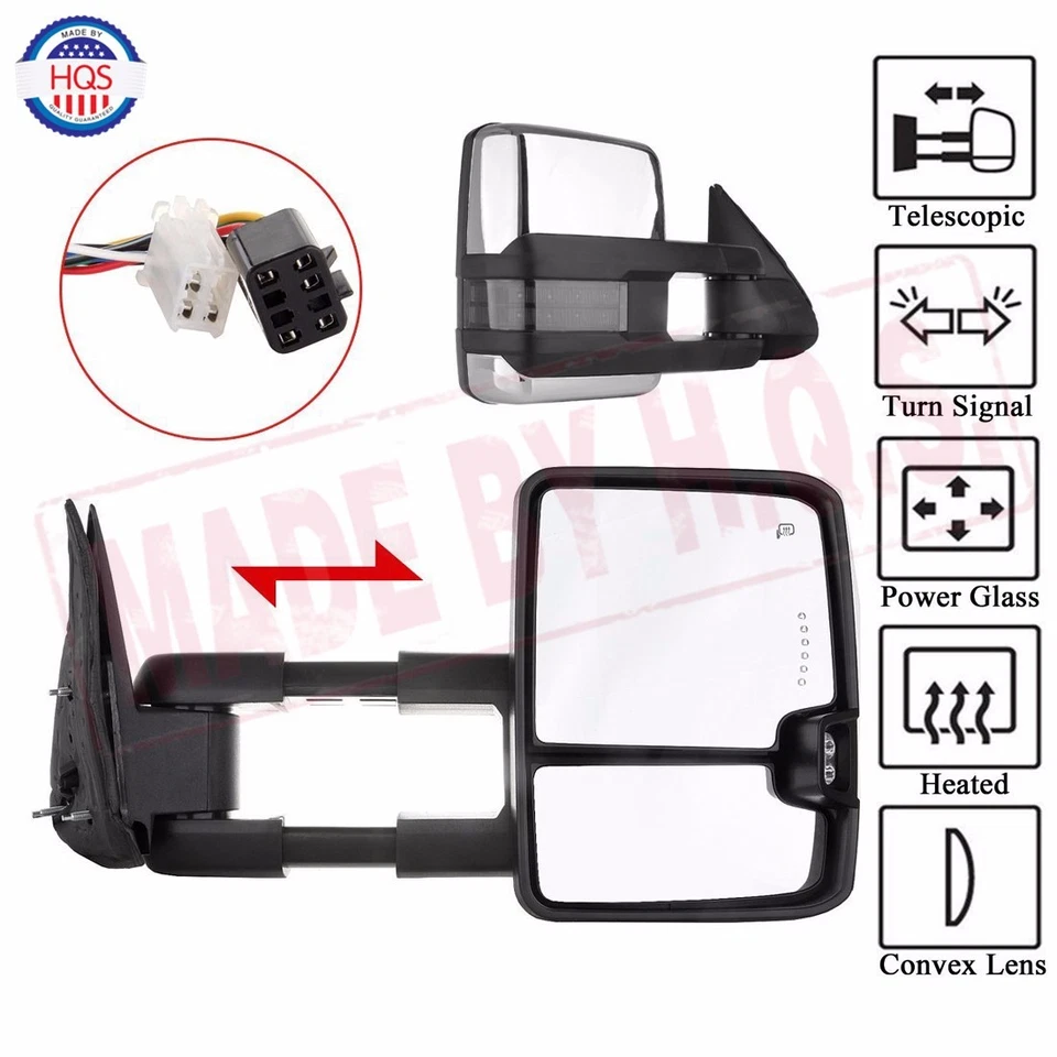 NEW Towing Mirrors Power Heat Clearance Signal Chrome Side For 99-02 Chevy GMC - Image 3 of 4