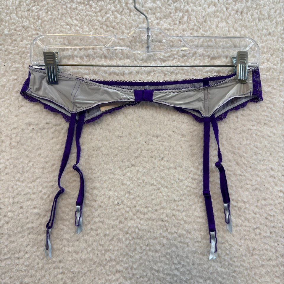 Y2K Vintage Victoria's Secret Garter Belt Straps M L Purple Lace Rhinestone Sexy - Image 2 of 4