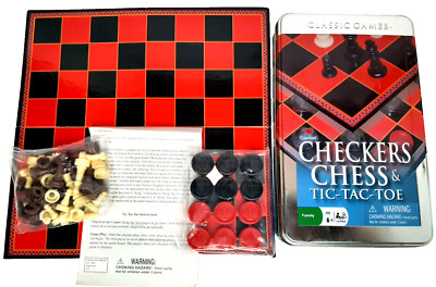 Cardinal Classic Games Checkers Chess & Tic-Tac-Toe in Tin Metal ...