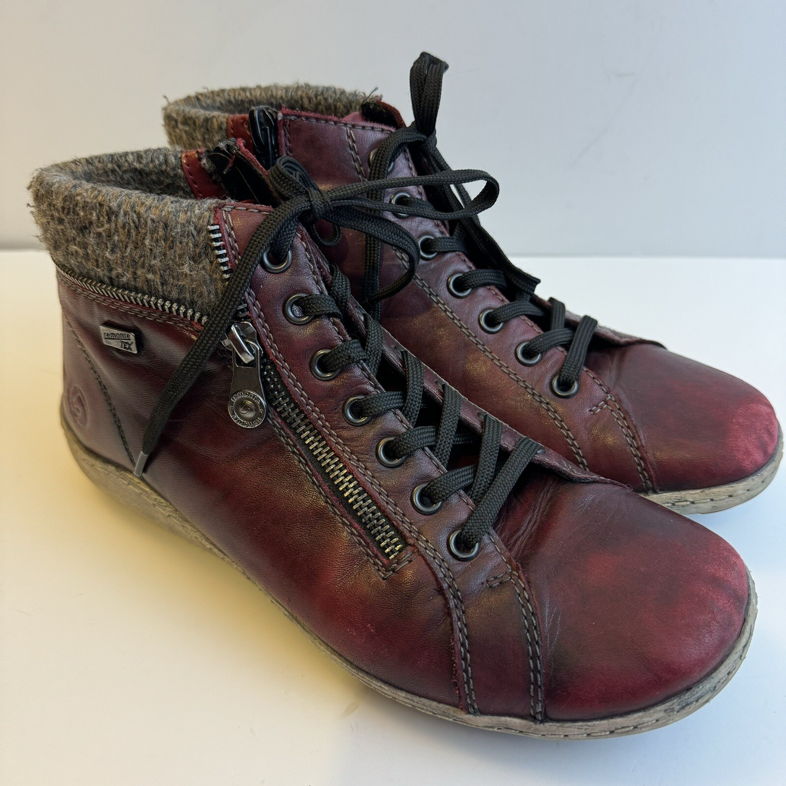 Remonte Reiker Women's Liv 73 Red Leather Sneaker Ankle Boots R1473 SZ 39