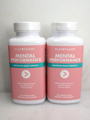 FLAT TUMMY MENTAL PERFORMANCE BRAIN FORMULA 60 VEGGIE CAPS EXP: 10/2026 LOT OF 2
