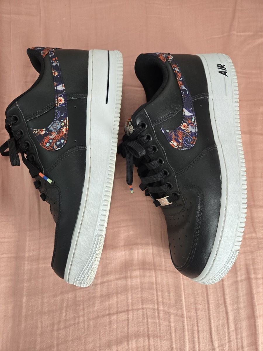NIKE AIR FORCE 1 '07 SHOES BLACK FLORAL MENS SZ 9 CZ7933 001 AF1
