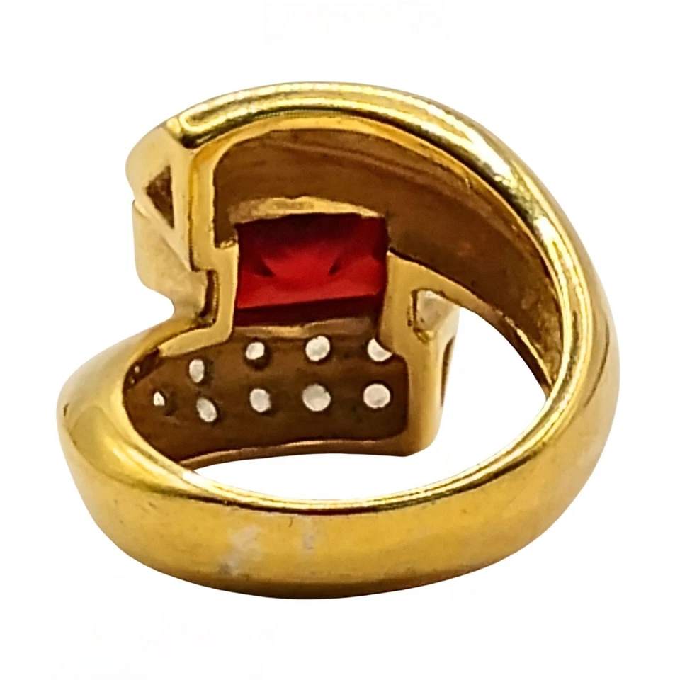 Anillo Vintage Tono Dorado Simulado Rubí Circón Cúbico Mujer 6 Audaz Declaración Glamour Foto 4 de 4