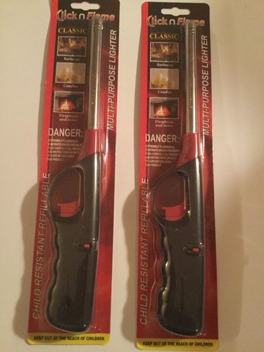 2 Click n Flame lighter set Lot of 2 multipurpose refillable child resistant new