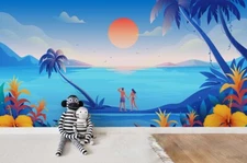 3D Tropic Summer Couple Wallpaper Wall Mural Removable Self-adhesive Sticker 590