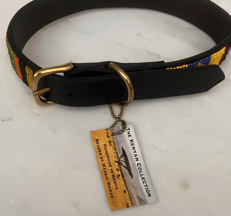 THE KENYAN COLLECTION Beaded Leather Dog Collar - Handmade African Maasai Kenyan - Image 2 of 4