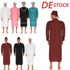 DE Herren Langarm Nachthemd Basic Einfarbig T-Shirt V Ausschnitt Shirtkleid 