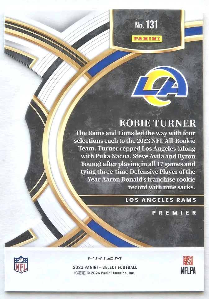 KOBE TURNER ZEBRA DIE-CUT PRIZM 2023 PANINI SELECT PREMIER LEVEL RAMS CASE HIT!! - Image 2 of 4