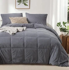 KASENTEX King Size Corduroy Comforter Set, 3 Pieces Fluffy Down Alternative