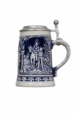 Vintage Gerz German Beer Stein Blue White Medieval Knight Pewter Lid W Germany