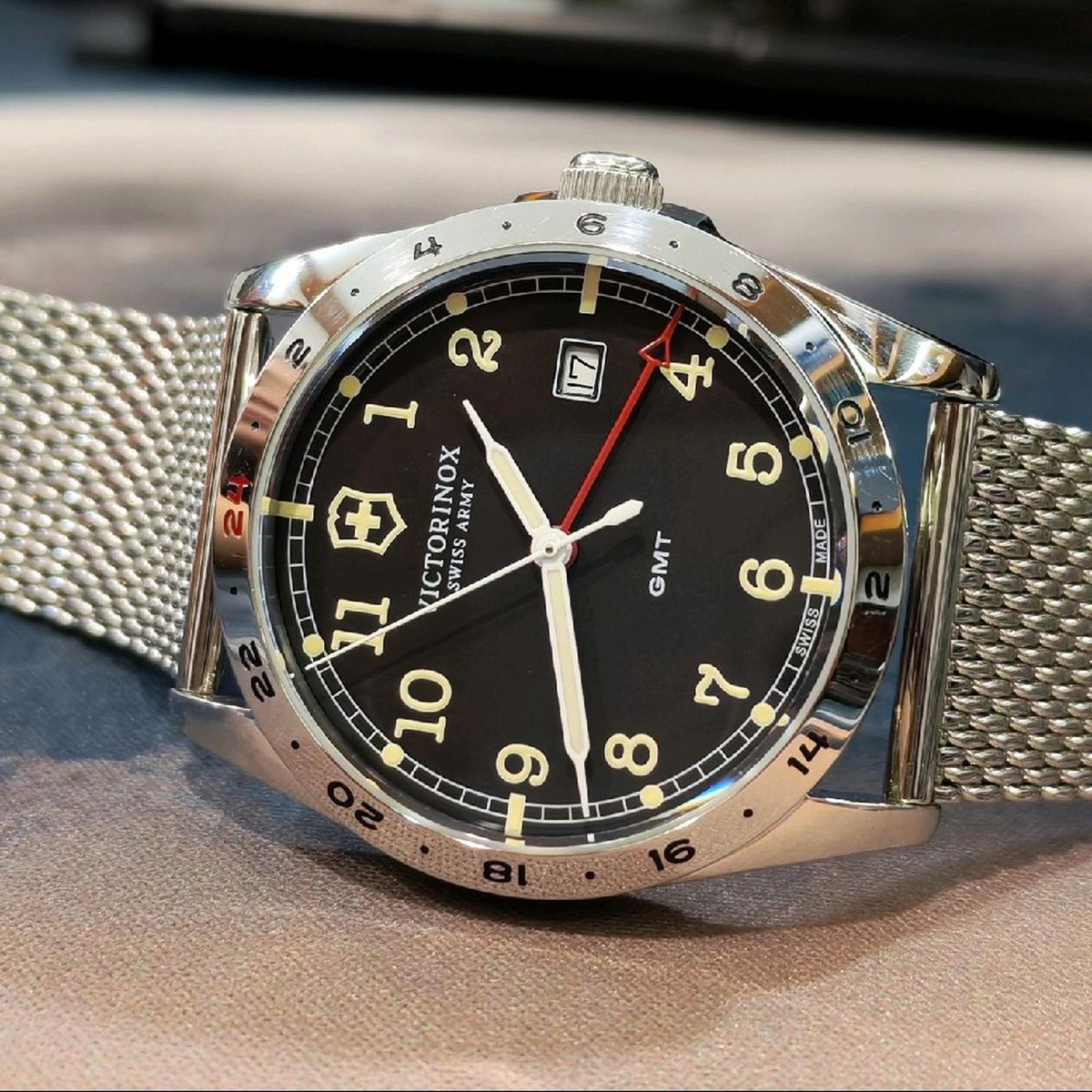 Rare Victorinox Infantry GMT 241649 Black Dial Date Sapphire