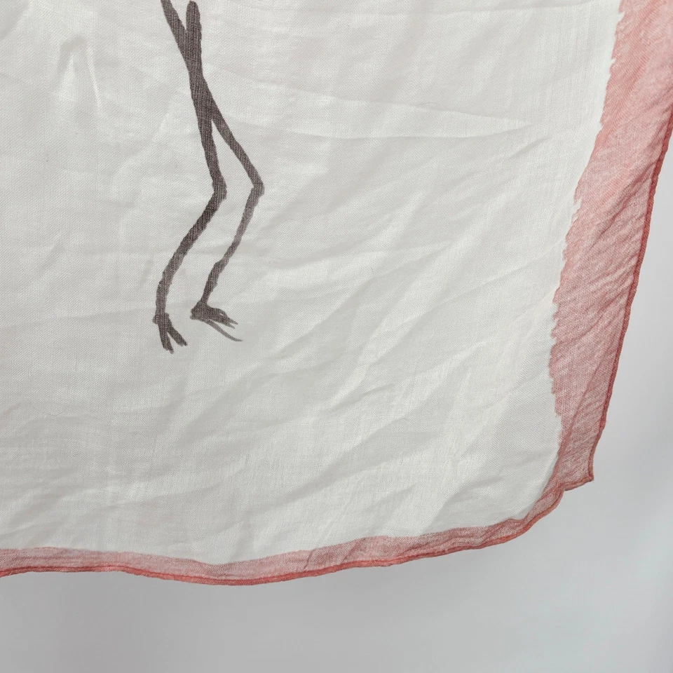 LOFT 火烈鸟印花围巾粉色白色方形包裹 50x52 100% 人造丝夏季波西米亚 — 第 3/4 张图片