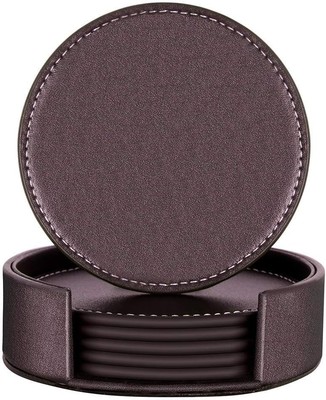 Coasters for Drinks,Thipoten Leather with Holder,Protect Brown 