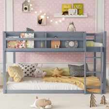 Low Twin Over Bunk Bed, with Ladder, Solid Wood, for Kids & Juniors, Gray