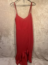 Boohoo Women Red Bodycon V-Neck Stretch Party Dress Size 14