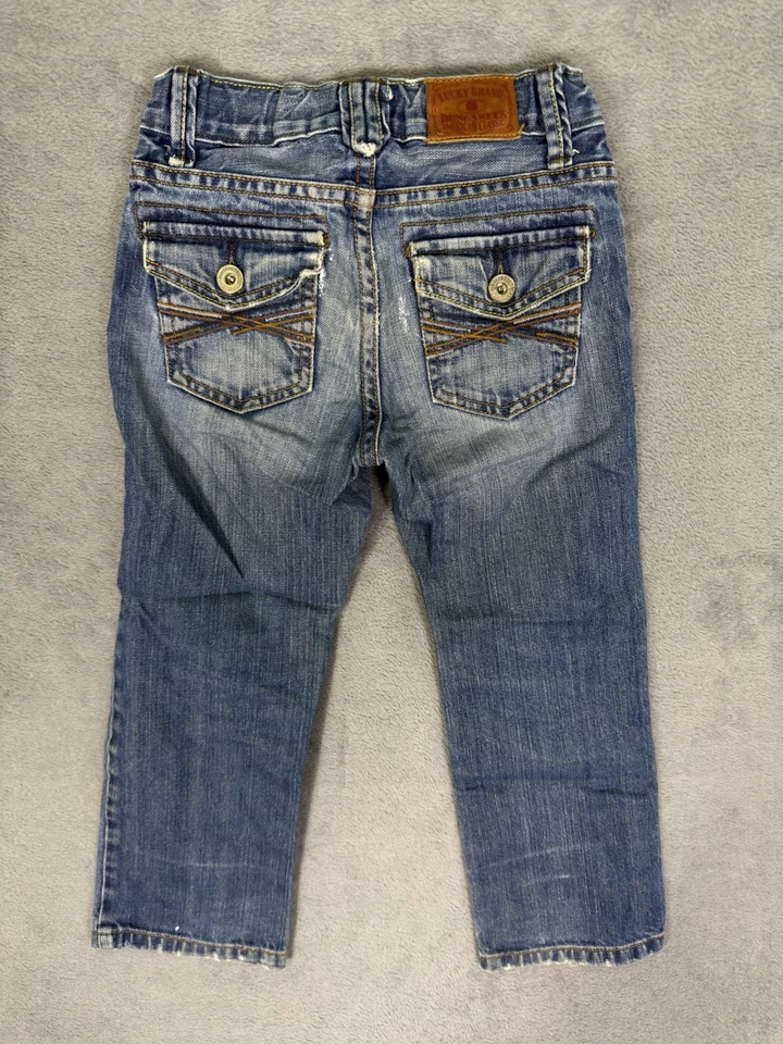 Lucky Brand 牛仔裤女孩 4 蓝色中号水洗破旧牛仔直筒弹力 — 第 2/4 张图片