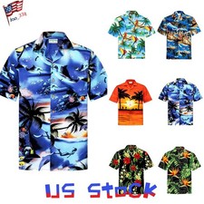 Mens Hawaiian Summer Shirt Palm Stag Beach Hawaii Aloha Holiday Party Fancy Tee