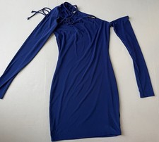 Fashion Nova Mini Dress Small Blue Womens Cut Out Tie Long Sleeve Slim D0696