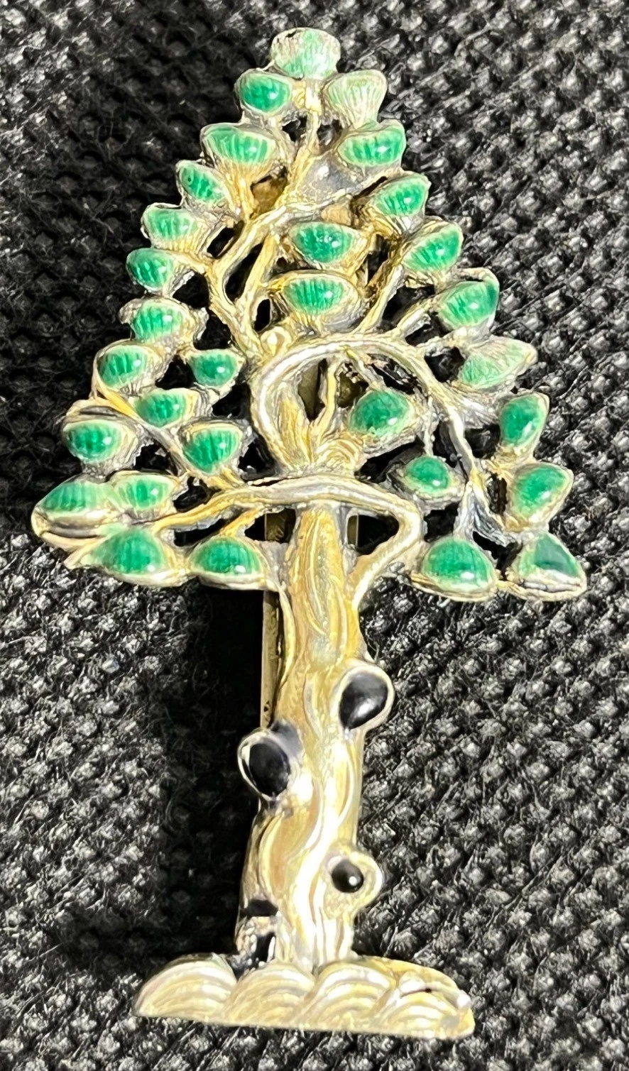 Vintage Sterling Silver Tree of Life Brooch Enamel Pin China