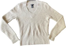 Carole Little Angora Rabbit Hair Women Large Lambs Wool Blend V Neck Sweater