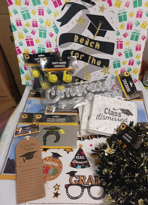 Graduation cap decorations, sign, napkins, garland, wishes, window cling. favors