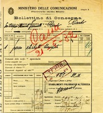 FERROVIE DELLO STATO -BOLLETTINO DI CONSEGNA 1932 da TERNI diretta a RIARDO