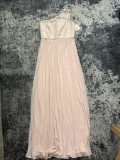 David's Bridal F17063M Long One Shoulder Lace Bridesmaid Dress Petal Pink Sz 6