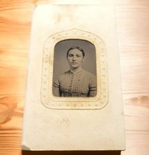 1800s Civil War Photo Era Ferrotype Women Plaid Dress TinType Photo Antique