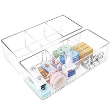 Stackable Clear Drawer Organizers Small Makeup Triple Compartments 2 Pieces