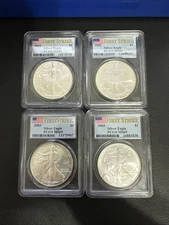 Lof of (4) SILVER EAGLE DOLLAR Coins PCGS MS69 First Strike 2001-2004