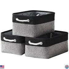 TheWarmHome 3-Pack Collapsible Storage Bins 14x10x7 Inch Fabric - Black & Grey