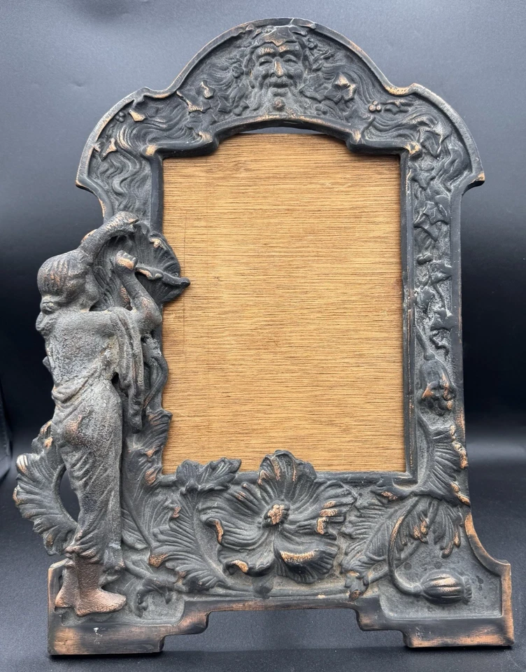 Antique Gilded Cast Iron Art Nouveau W/ Mythical Figures  Easel Frame or Mirror - Image 2 of 4